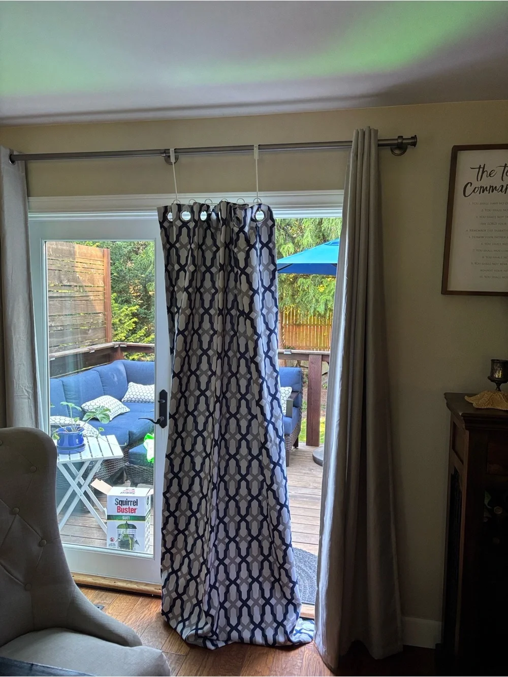 Set of two panels Blue Trellis Pattern Window Curtain - more available for sale